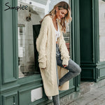 Simplee Solid long sweater cardigan women Long sleeve streetwear ladies outwear jumper coat Casual female winter sweater coat