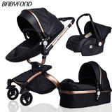 Free ship! Babyfond  3 in 1 baby stroller 360 degree rotate Carriage gold frame PU Pram EU safety Car Seat with Bassinet newborn