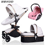 Free ship! Babyfond  3 in 1 baby stroller 360 degree rotate Carriage gold frame PU Pram EU safety Car Seat with Bassinet newborn