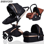 Free ship! Babyfond  3 in 1 baby stroller 360 degree rotate Carriage gold frame PU Pram EU safety Car Seat with Bassinet newborn