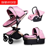 Free ship! Babyfond  3 in 1 baby stroller 360 degree rotate Carriage gold frame PU Pram EU safety Car Seat with Bassinet newborn