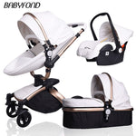 Free ship! Babyfond  3 in 1 baby stroller 360 degree rotate Carriage gold frame PU Pram EU safety Car Seat with Bassinet newborn