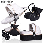 Free ship! Babyfond  3 in 1 baby stroller 360 degree rotate Carriage gold frame PU Pram EU safety Car Seat with Bassinet newborn