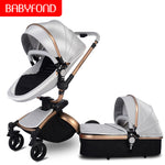 Free ship! Babyfond  3 in 1 baby stroller 360 degree rotate Carriage gold frame PU Pram EU safety Car Seat with Bassinet newborn