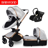 Free ship! Babyfond  3 in 1 baby stroller 360 degree rotate Carriage gold frame PU Pram EU safety Car Seat with Bassinet newborn