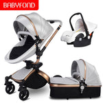 Free ship! Babyfond  3 in 1 baby stroller 360 degree rotate Carriage gold frame PU Pram EU safety Car Seat with Bassinet newborn