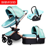 Free ship! Babyfond  3 in 1 baby stroller 360 degree rotate Carriage gold frame PU Pram EU safety Car Seat with Bassinet newborn