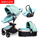 Free ship! Babyfond  3 in 1 baby stroller 360 degree rotate Carriage gold frame PU Pram EU safety Car Seat with Bassinet newborn