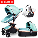 Free ship! Babyfond  3 in 1 baby stroller 360 degree rotate Carriage gold frame PU Pram EU safety Car Seat with Bassinet newborn