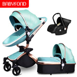 Free ship! Babyfond  3 in 1 baby stroller 360 degree rotate Carriage gold frame PU Pram EU safety Car Seat with Bassinet newborn