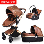 Free ship! Babyfond  3 in 1 baby stroller 360 degree rotate Carriage gold frame PU Pram EU safety Car Seat with Bassinet newborn