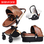 Free ship! Babyfond  3 in 1 baby stroller 360 degree rotate Carriage gold frame PU Pram EU safety Car Seat with Bassinet newborn