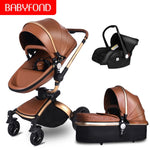 Free ship! Babyfond  3 in 1 baby stroller 360 degree rotate Carriage gold frame PU Pram EU safety Car Seat with Bassinet newborn