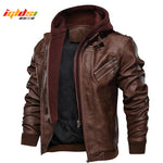 Men's Autumn Winter Motorcycle Leather Jacket Windbreaker Hooded PU Jackets Male Outwear Warm Baseball Jackets Plus Size 3XL