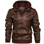 Men's Autumn Winter Motorcycle Leather Jacket Windbreaker Hooded PU Jackets Male Outwear Warm Baseball Jackets Plus Size 3XL