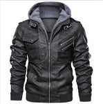 Men's Autumn Winter Motorcycle Leather Jacket Windbreaker Hooded PU Jackets Male Outwear Warm Baseball Jackets Plus Size 3XL