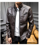 New Arrive Men's Synthetic Leather Jackets Solid Slim Stand Collar Zipper Fashion Coat Motorcycle Leather Jacket Mens Coats