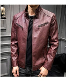 New Arrive Men's Synthetic Leather Jackets Solid Slim Stand Collar Zipper Fashion Coat Motorcycle Leather Jacket Mens Coats