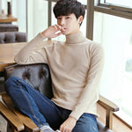 Black Turtleneck Men Knitted Sweater Classic Solid Color Casual Elasticity Pullover Men Sweaters Turtle Neck Long Sleeve