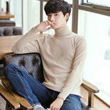 Black Turtleneck Men Knitted Sweater Classic Solid Color Casual Elasticity Pullover Men Sweaters Turtle Neck Long Sleeve