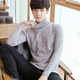 Black Turtleneck Men Knitted Sweater Classic Solid Color Casual Elasticity Pullover Men Sweaters Turtle Neck Long Sleeve