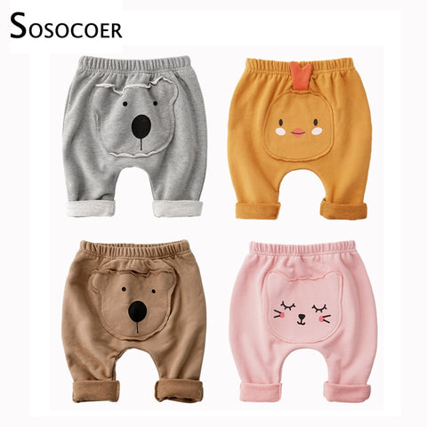 SOSOCOER Baby Pants for Boys Trausers Newborn Pants Cartoon Animal Patch Long Pants Boys Harem Pants Children Clothes Trousers