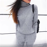 Autumn and Winter Explosions Sportswear High Collar Sweater Knit Pants Suit Casual Women's Two-piece Suit