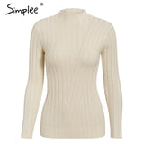 Simplee Multicolor knitted women pullover sweater Long sleeve top turtleneck female sweater Chic ladies casual bestmatch jumper