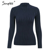 Simplee Multicolor knitted women pullover sweater Long sleeve top turtleneck female sweater Chic ladies casual bestmatch jumper