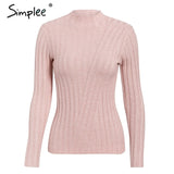 Simplee Multicolor knitted women pullover sweater Long sleeve top turtleneck female sweater Chic ladies casual bestmatch jumper