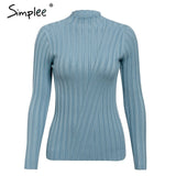 Simplee Multicolor knitted women pullover sweater Long sleeve top turtleneck female sweater Chic ladies casual bestmatch jumper