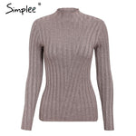 Simplee Multicolor knitted women pullover sweater Long sleeve top turtleneck female sweater Chic ladies casual bestmatch jumper