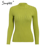 Simplee Multicolor knitted women pullover sweater Long sleeve top turtleneck female sweater Chic ladies casual bestmatch jumper