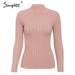 Simplee Multicolor knitted women pullover sweater Long sleeve top turtleneck female sweater Chic ladies casual bestmatch jumper