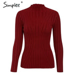 Simplee Multicolor knitted women pullover sweater Long sleeve top turtleneck female sweater Chic ladies casual bestmatch jumper