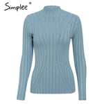 Simplee Multicolor knitted women pullover sweater Long sleeve top turtleneck female sweater Chic ladies casual bestmatch jumper