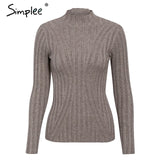 Simplee Multicolor knitted women pullover sweater Long sleeve top turtleneck female sweater Chic ladies casual bestmatch jumper