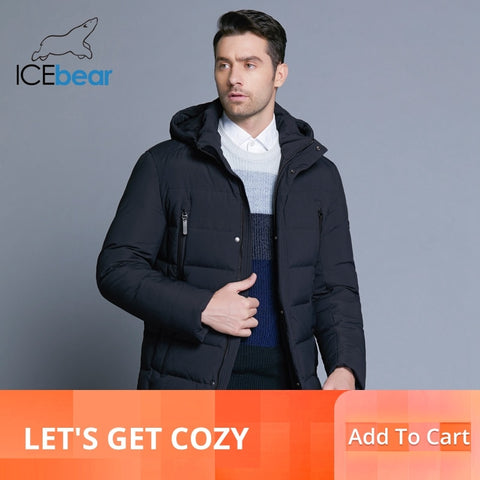 ICEbear 2019 new winter men's jacket with high quality fabric detachable hat for male's warm coat simple mens coat MWD18945D