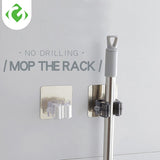 Wall Mounted Mop Organizer Holder Rack Self Sticking Brush Broom Hanger Hook Kitchen bathroom Mops storage Racks drop 1pc Strong