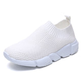 Women Shoes 2019 New Flyknit Sneakers Women Breathable Slip On Flat Shoes Soft Bottom White Sneakers Casual Women Flats Krasovki