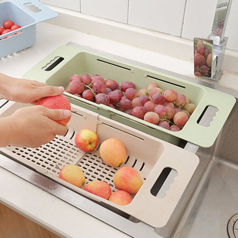 Multifunctional Sink Draining Rack Retractable Storage Box Vegetables Basket Dish Drainer Organizer Holder Kitchen Strainer